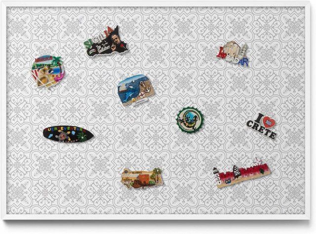 Tulup Magnettafel aus Metall mit geometrischem Ornamentmuster in Weiß und Grau, B: 100 cm, H: 70 cm - Bild 1