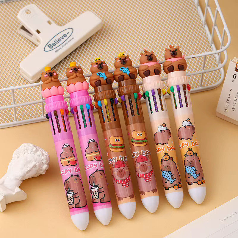 36-teiliges Capybara Kugelschreiber-Set mit 10 Farben und Cartoon-Design, Mehrfarbige 0,5mm Stifte für Schüler und kreatives Lernen - Bild 2