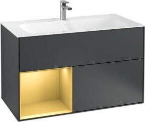 V&B Finion Waschtischunterschrank mit LED-Beleuchtung und internen Schubladen, Wandmontage, Lackiert, Breite: 99,6 cm, Tiefe: 59,1 cm - Bild 1