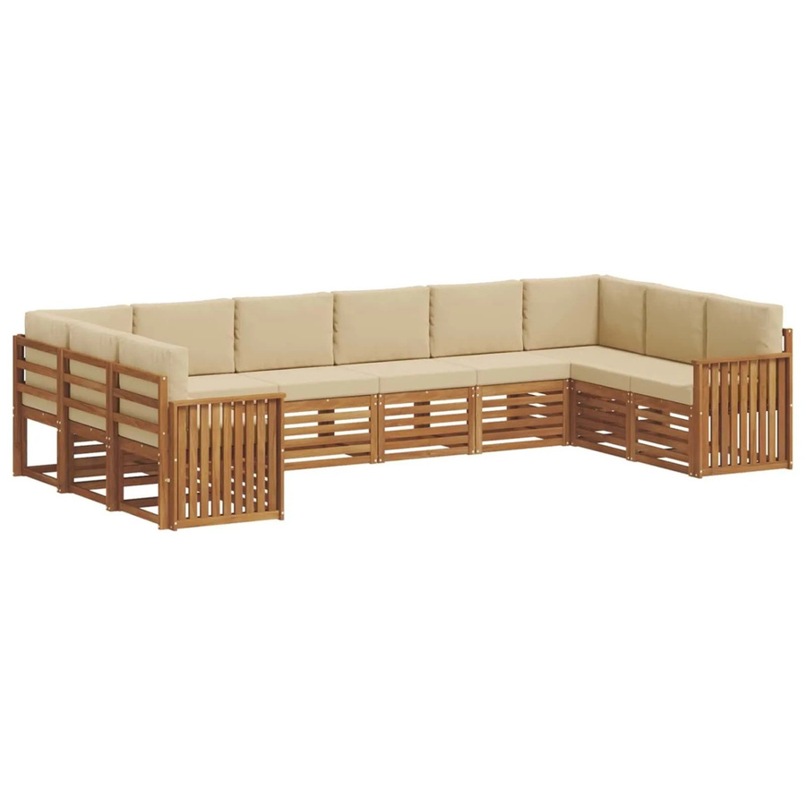 vidaXL Sofagarnitur aus Massivholz Akazie in Natur und Beige, 10-teiliges U-Form Sofa-Set mit Sitz- und Rückenkissen im modernen Latten-Design - Bild 2