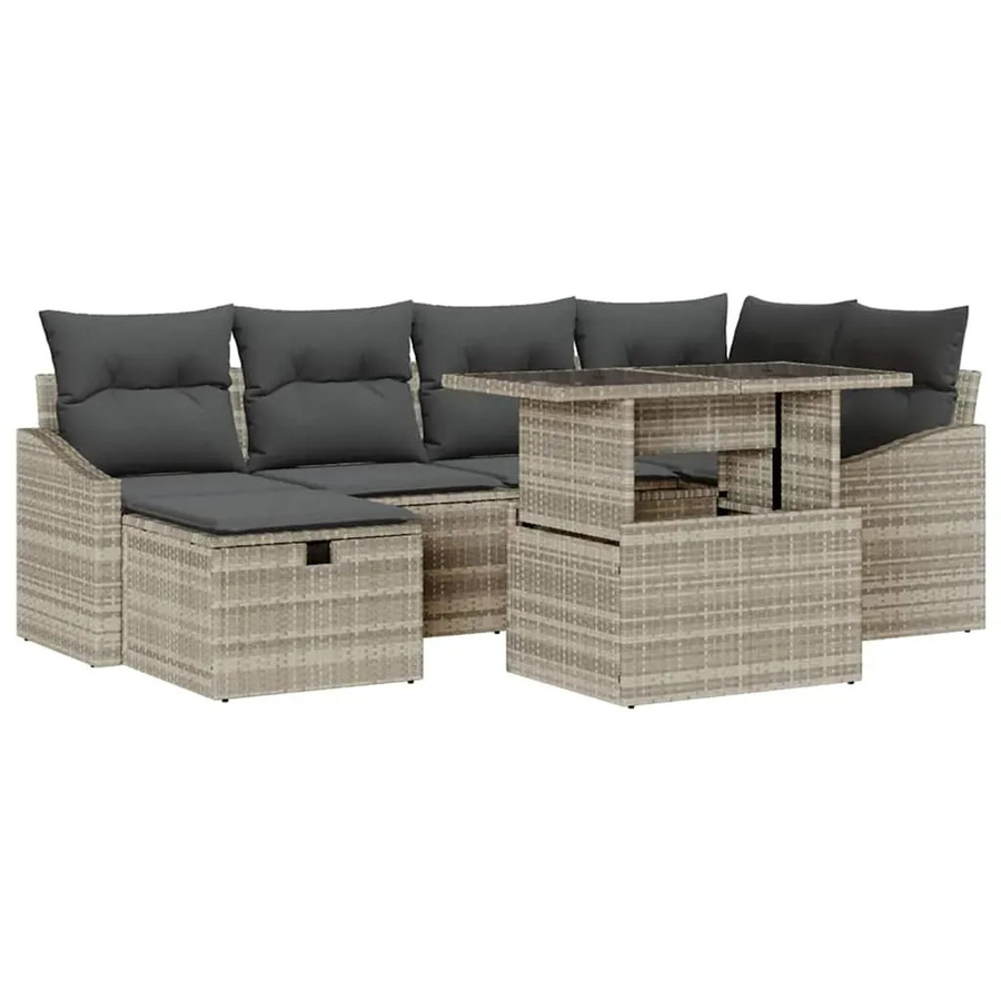 vidaXL Garten-Sofa-Set aus Polyrattan in Hellgrau mit 7-teiligem Set inklusive Kissen und Ottoman für Terrasse und Garten - Bild 2