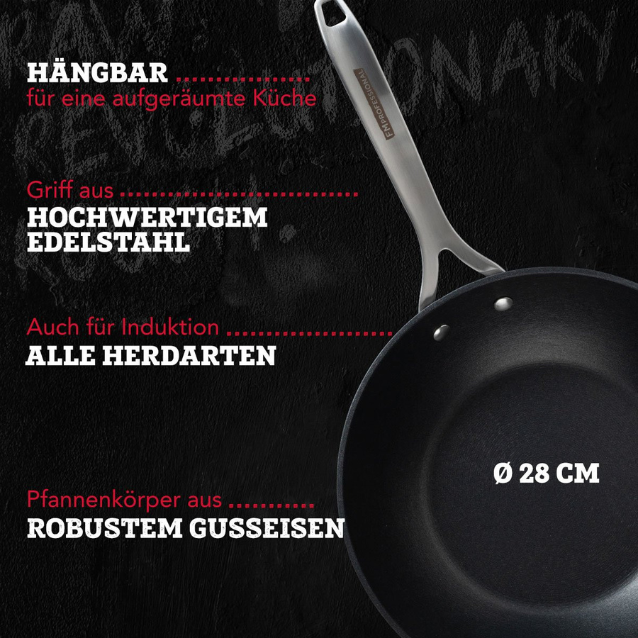 FMprofessional Profi Wokpfanne Force, Durchmesser: 28 cm, Schwarz, Antihaftbeschichtung - Bild 2