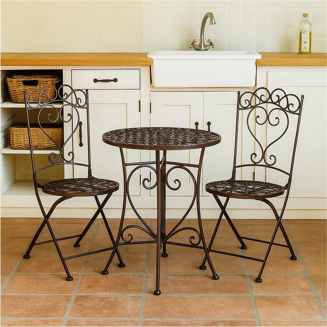 HTI-Living Essgruppe Curly Braun, 3-teilig aus Metall mit Ornamenten - Bild 1
