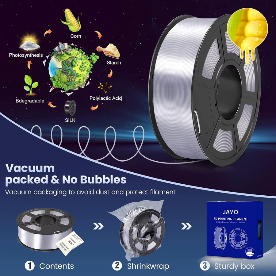 JAYO 3D Silk PLA+ Filament Set, 1,75 mm, 5 Rollen in Schwarz und Weiß für FDM 3D-Drucker - Bild 6