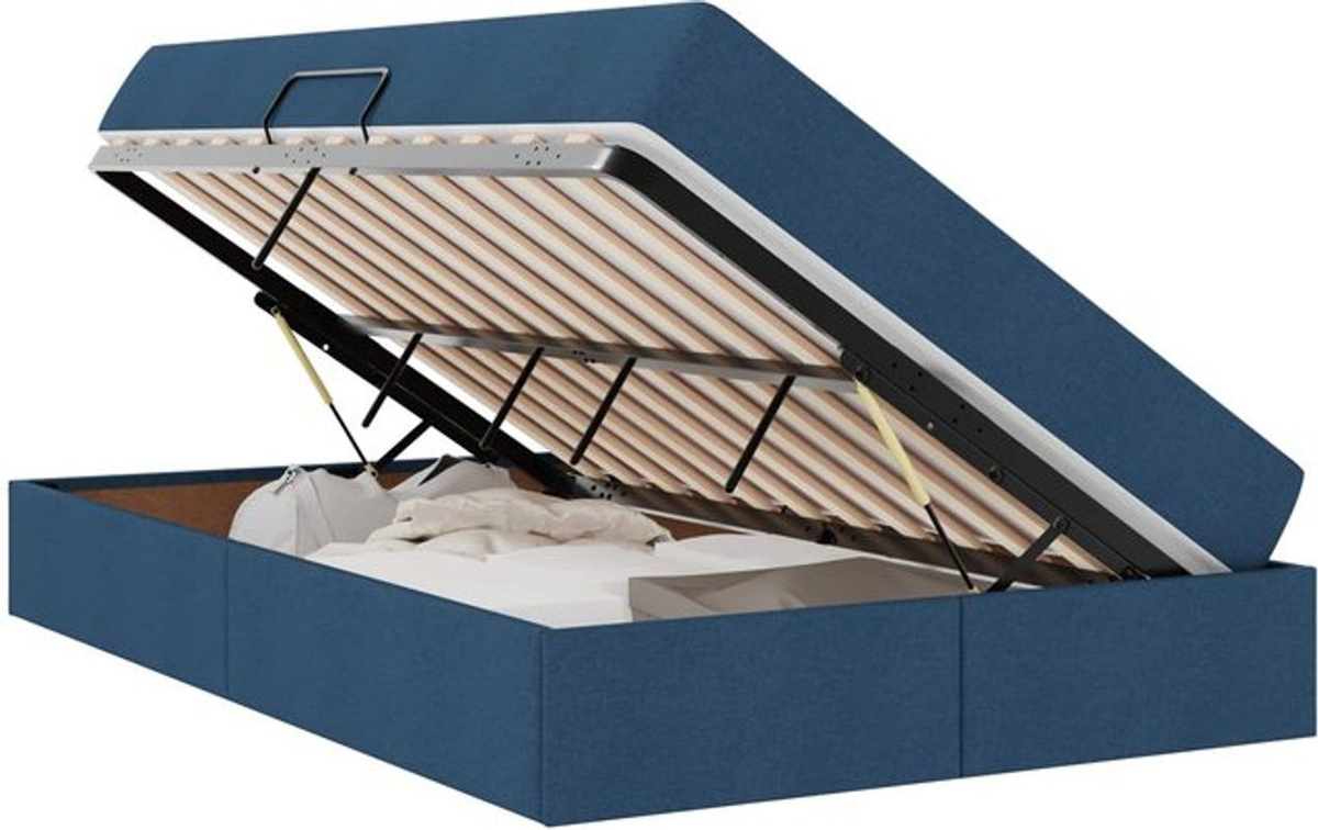 vidaXL Funktionsbett mit Matratze und Aufbewahrung in Blau, Modernes Aufbewahrungsbett aus Metall und Polyester, B/T: 120 x 190 cm - Bild 1