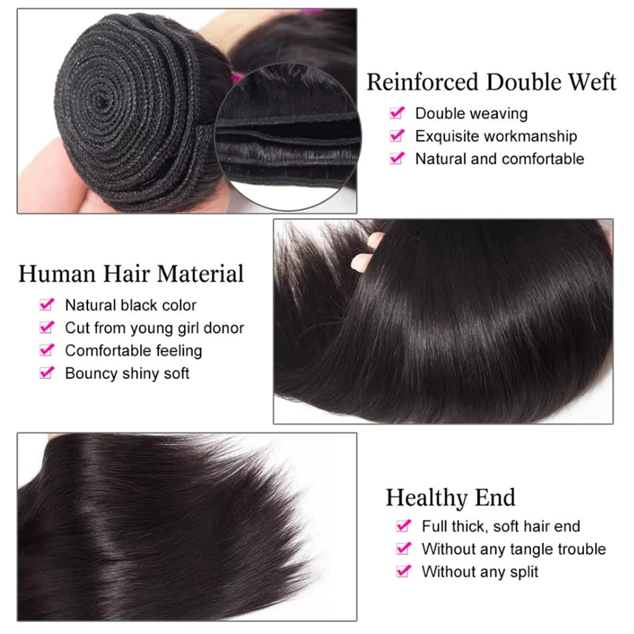 Tomiyaa Echthaar-Bündel, brasilianisches Remy-Haar, glatt, schwarz, Damen - Bild 4