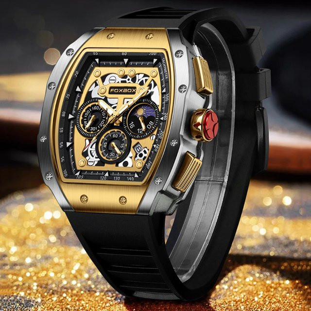 FOXBOX Chronograph, Quarz, eckig, Silber, Silikon, Herren - Bild 1