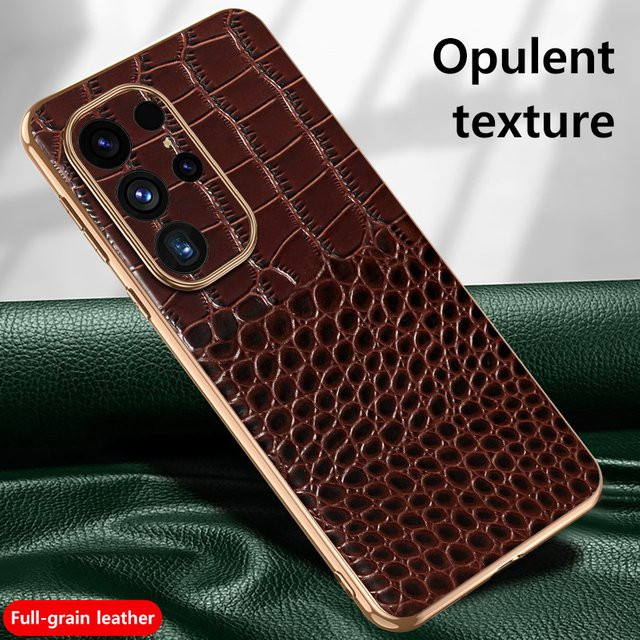 Luxuriöse Handyhülle aus echtem Rindsleder für Samsung Galaxy S25 Ultra, S25 Plus, S25, S24, S23 in Braun - Bild 1