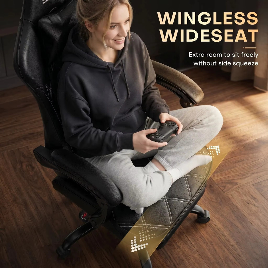 Ergonomischer Gaming-Stuhl FRODROVIA mit Massage-Lendenwirbelstütze und Liegefunktion, atmungsaktives PU-Leder, schwarz-weiß, mit verstellbaren Armlehnen und Kopfstütze - Bild 4