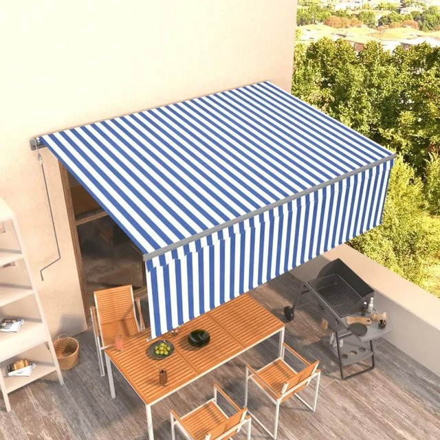 Automatisches Markisen-Set furnicato mit Volant in Blau und Weiß, B x H: 4 x 3 m - Bild 1