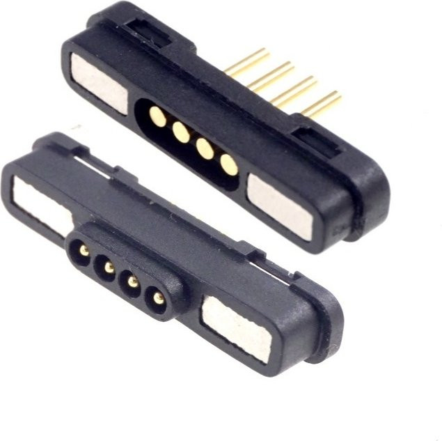 RTLECS Magnetischer Pogo-Pin-Steckverbinder 4-Wege in Schwarz für DC-Stromversorgung, Laden und Datenübertragung mit 1,8 mm Rastermaß - Bild 1