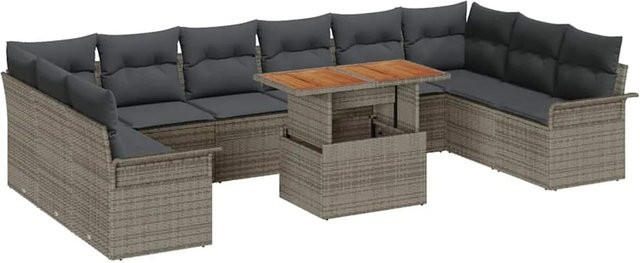 vidaXL Garten-Sofa-Set aus Poly Rattan in Grau mit 11-teiligem U-Form Arrangement und integriertem Stauraum - Bild 1