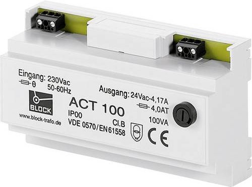 Block ACT 25 Sicherheitstransformator 1 x 230 V/AC auf 1 x 24 V/AC, 25 VA, 1.041A, Weiß - Bild 1