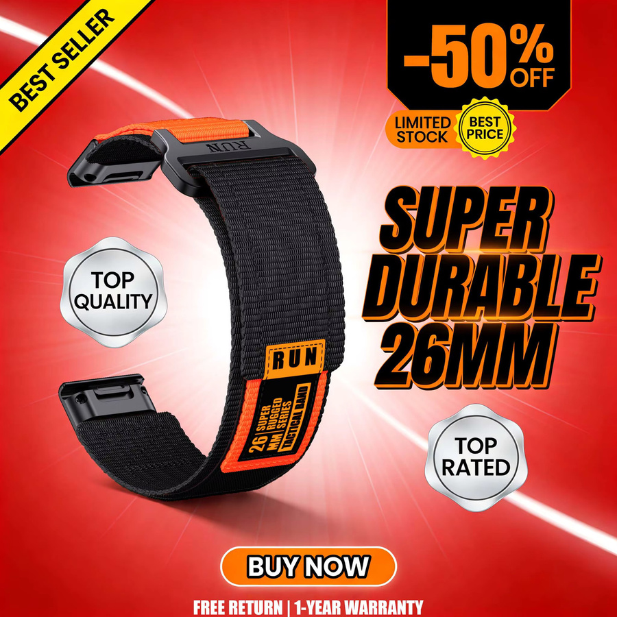 Runcool Uhrenarmband Nylon, Schwarz, 22mm, 26mm - Bild 5