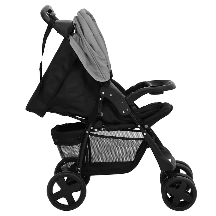 VD Home Furnishing 3-in-1 Kinderwagen in Hellgrau mit schwarzem Stahlrahmen, klappbar mit Babywanne und Sportsitz - Bild 3
