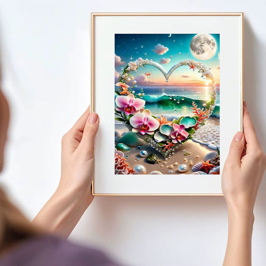Huacan Diamond Painting Set Meereslandschaft Herz und Blumen in Multicolour B/H: 30 x 20 cm - Bild 3