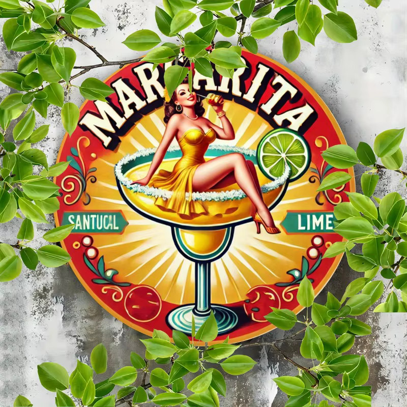 Retro Margarita Cocktail Metallschild von Potdemiel – Rundes Wandschild in Mehrfarben für Bar und Dekoration - Bild 4