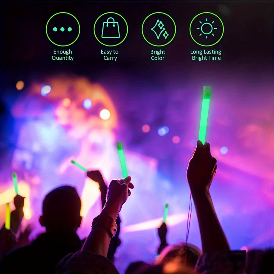 6 bis 12 Stück Fluoreszierende LED-Leuchtstäbe in Grün mit Haken, Länge: 15,2 cm, für Camping, Outdoor und Partys - Bild 4