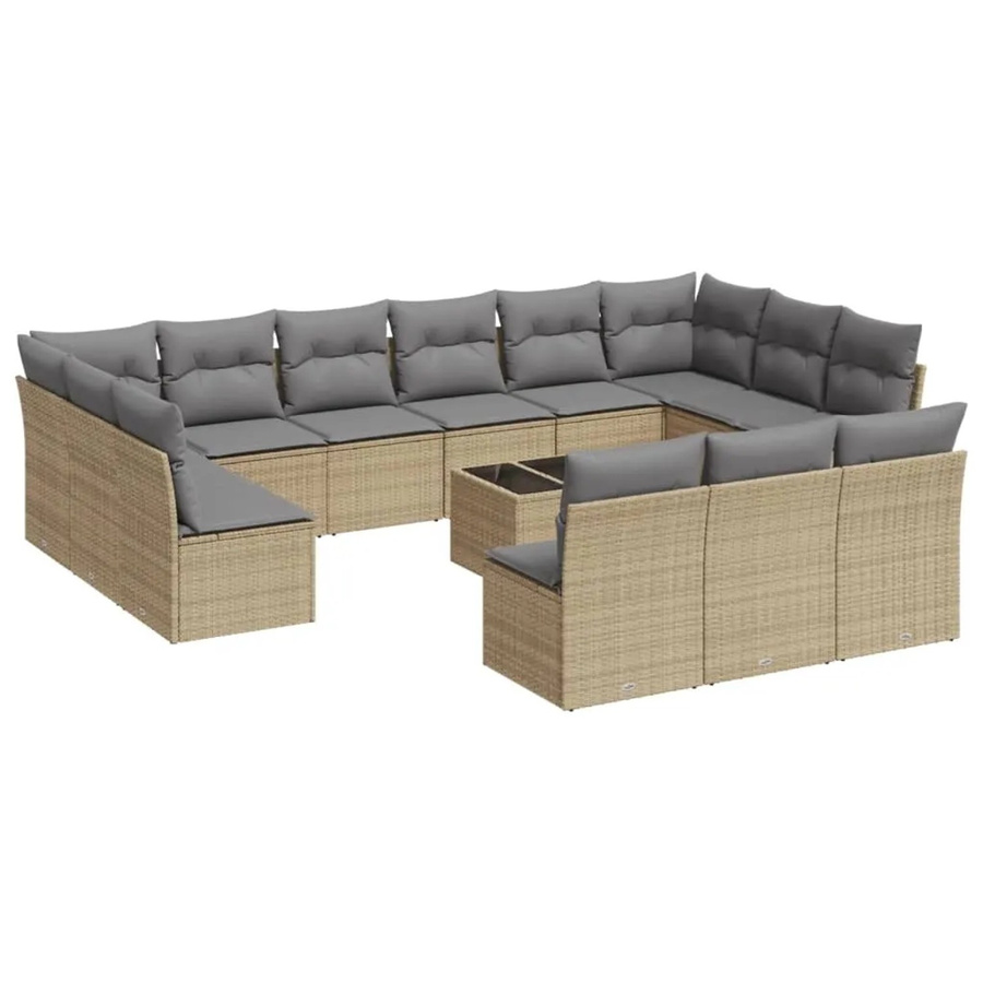 vidaXL 14-teilige Garten-Sofagarnitur in U-Form aus Polyrattan mit Kissen, Beige-grau - Bild 2