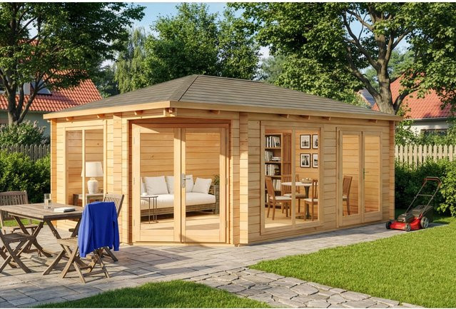 Alpholz 5-Eck Holz-Gartenhaus Julia, naturbelassen, B: 598 cm, T: 410 cm, Wandstärke: 34 mm - Bild 1