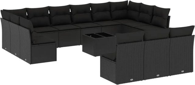 vidaXL Garten-Sofagarnitur Modell 4 aus Poly Rattan mit Kissen, 14-teiliges Set, Schwarz - Bild 1