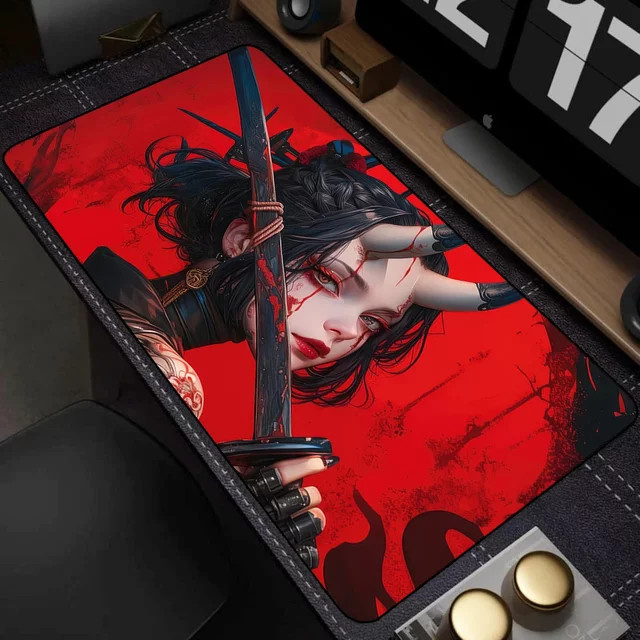 Mairuige Anime Mauspad Samurai-Schwertspiel Rot Rutschfeste Schreibtischunterlage für PC und Laptop - Bild 1