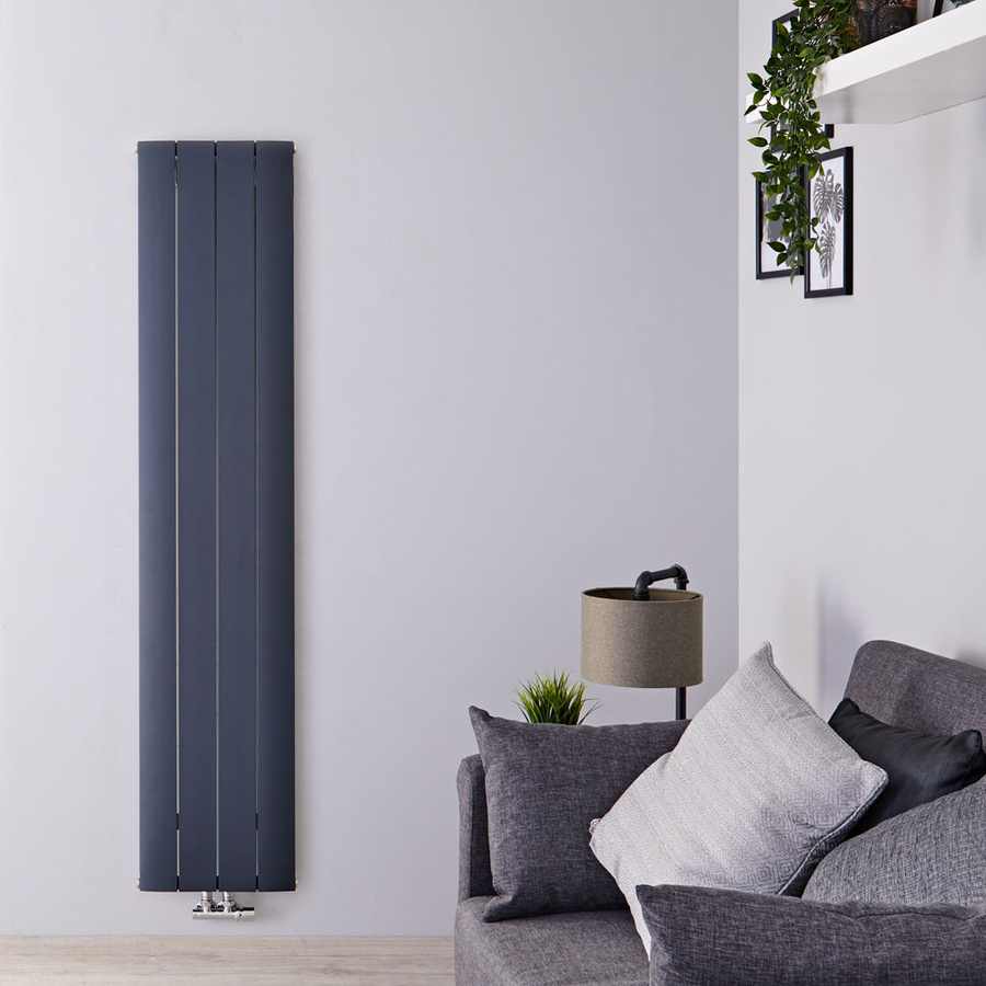 Vertikaler Aluminium Heizkörper Hudson Reed Aurora in Anthrazit, Höhe: 180 cm, Breite: 37,5 cm, mit Mittelanschluss - Bild 1
