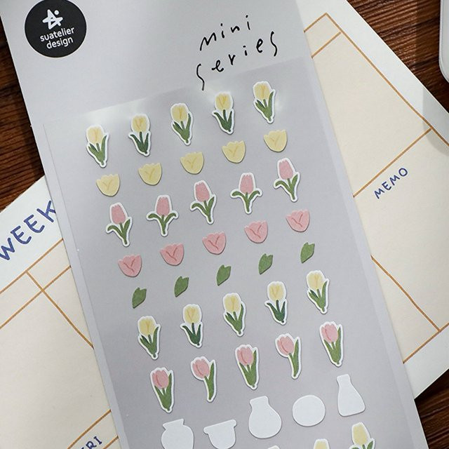 Suatelier Mini-Serie Tulpenblumen Papieraufkleber für Scrapbooking und Journaling, Mehrfarbig - Bild 1