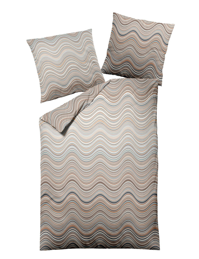 Dormisette Edel Biber Bettwäsche Wellen Braun Türkis aus Baumwolle mit Bettbezug 135 x 200 cm und Kissenbezug 80 x 80 cm - Bild 1