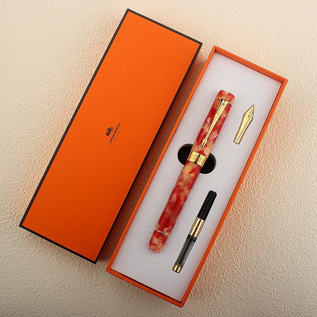 JINHAO 100 Füllfederhalter aus farbigem Harz in Rot mit Koi-Karpfen-Design und EF-Spitze - Bild 1