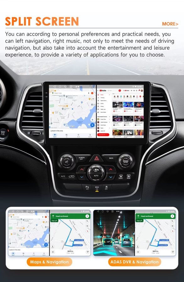 Hizpo 10,1 Zoll Carplay Autoradio für Jeep Grand Cherokee WK2 2014-2022 mit Android Auto, GPS und Multimedia Video Player in Schwarz - Bild 5