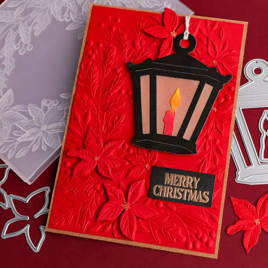 3D-Prägeordner und Schneidwerkzeug mit Weihnachtsstern und Blumenrahmen für Papierhandwerksprojekte - Bild 2