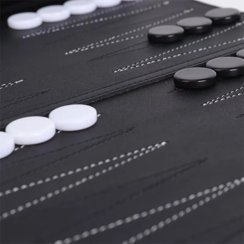 Ninth World Backgammon Roll-Up Reise-Brettspielset aus PU-Leder Schwarz - Bild 5