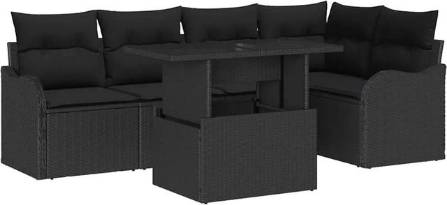 vidaXL 6-teiliges Gartensofa-Set aus Poly Rattan in Schwarz mit Kissen und Tisch in L-Form - Bild 1