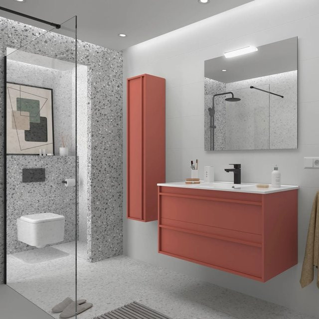 Salgar ATTILA Badezimmerschrank in Satin Red mit Waschbecken und 2 Schubladen - Bild 1