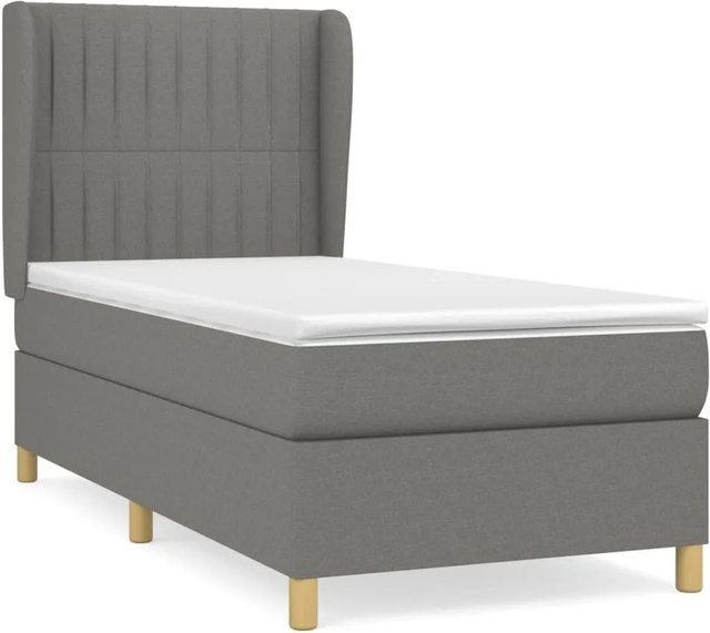 vidaXL Boxspringbett mit Matratze Hybrid-System aus Massivholz in Dunkelgrau, B/T/H: 90 x 200 x 118 cm - Bild 1