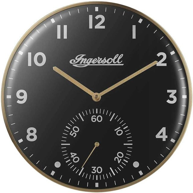 Ingersoll IC003GB Wanduhr im Retro-Look mit kleiner Sekunde, Analog, Schwarz/Bronze, Durchmesser: 30 cm - Bild 1