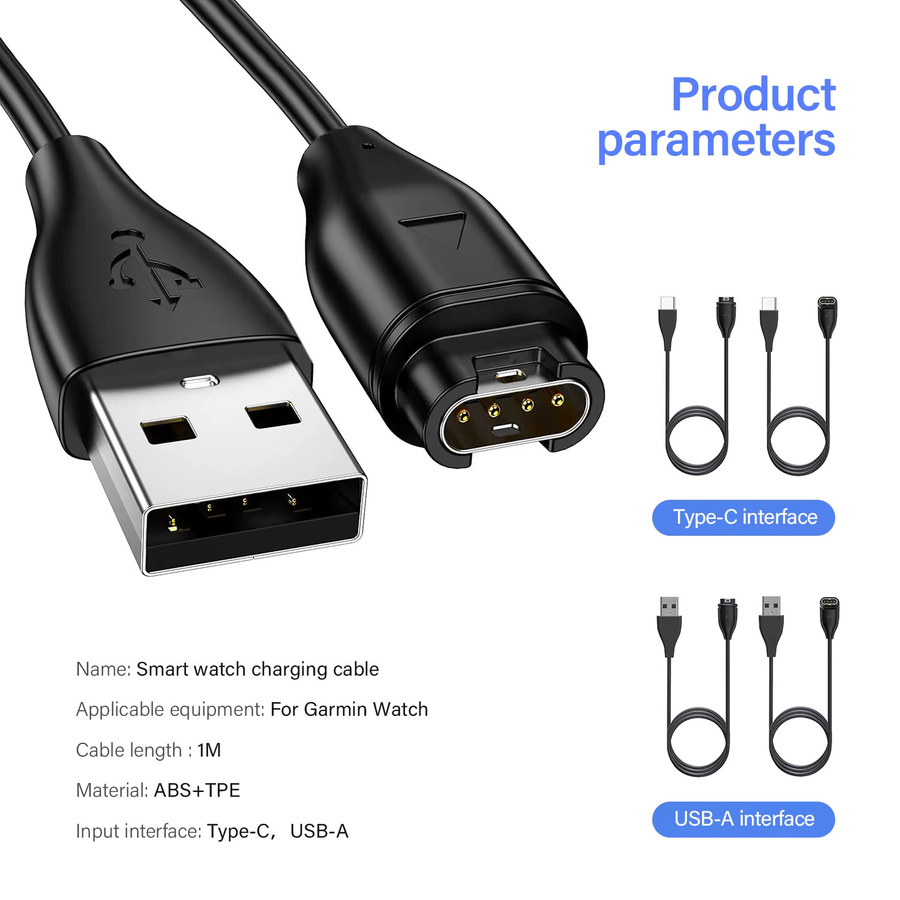 Garmin Universal USB Typ-C Ladekabel USB-A auf USB-C für Fenix 5 5S 5X Plus 6 6S 6X Pro 7 7S 7X in Schwarz - Bild 6