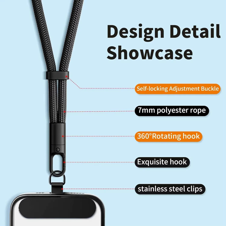 Universelles verstellbares Telefon-Lanyard für iPhone 17 Pro Max, kurzes Handgelenkband aus Polyester in Orange - Bild 4