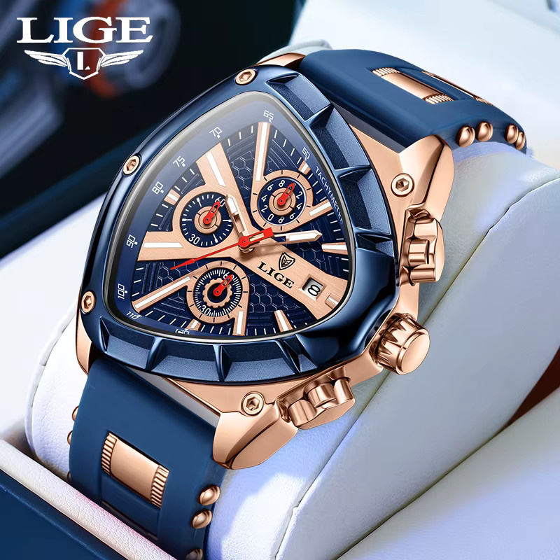 LIGE Chronograph Armbanduhr, Quarz, Silikon, Silver black, Herren - Bild 4