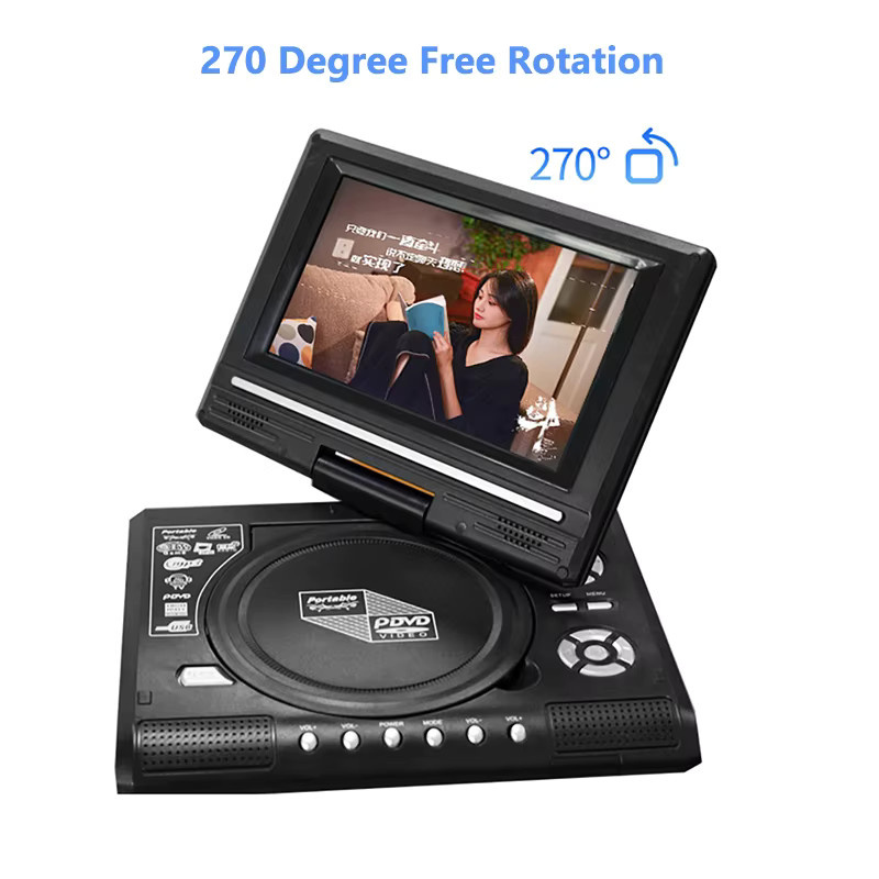 Luxuglow Tragbarer 7,8 Zoll DVD CD EVD Player mit LCD-Bildschirm und Fernbedienung, Schwarz, 270 Grad drehbar - Bild 2