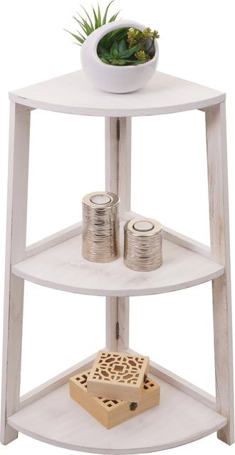 Eckregal MCW K44 in Shabby Weiß aus Paulownia mit 3 Ablagen, H 80 cm x B 37 cm x T 37 cm - Bild 1