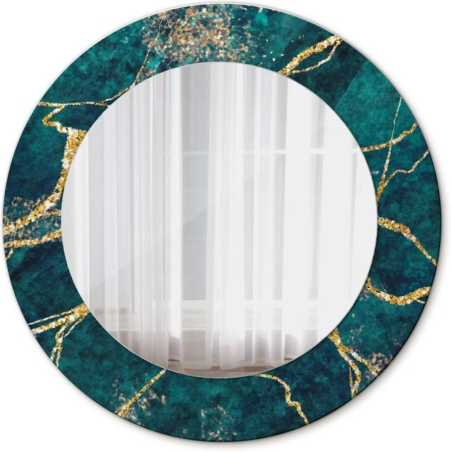 Tulup Rundspiegel mit grünem Marmor-Aufdruck und Zierrahmen in Gold, Durchmesser: 50 cm - Bild 1