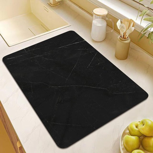 Saugfähige Abtropfmatte für Spüle und Bar von Yiran Furniture, Marmoriertes Design, Schwarz, B/T: 50 x 40 cm - Bild 1