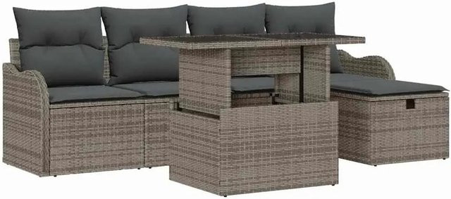 vidaXL 6-tlg. Garten-Sofa-Set in L-Form aus Polyrattan mit Kissen und integriertem Stauraum, Grau - Bild 1