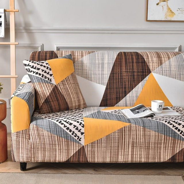 Moderner elastischer Sofabezug mit geometrischem Design in Schwarz, rutschfester Schonbezug für Sessel und Ecksofas, Breite: 98-140 cm - Bild 1