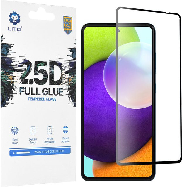 Lito Displayschutzfolie aus gehärtetem Glas für Samsung Galaxy A52s 5G, A52 5G und A52, Full Glue, 2.5D, Schwarz - Bild 1