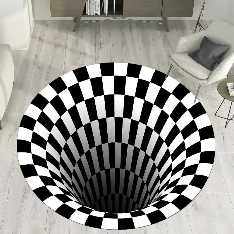 Runder 3D Vortex Teppich mit optischer Täuschung in Schwarz für dein Wohnzimmer - Bild 2