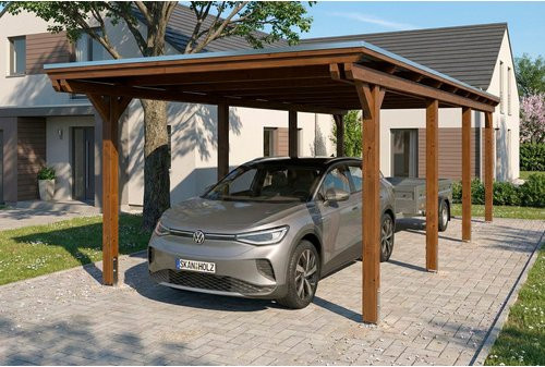 SKANHOLZ Carport Emsland aus Fichte mit EPDM-Dach und Regenrinne, Farbe: Nussbaum/Braun, B: 846 cm, T: 340 cm - Bild 1