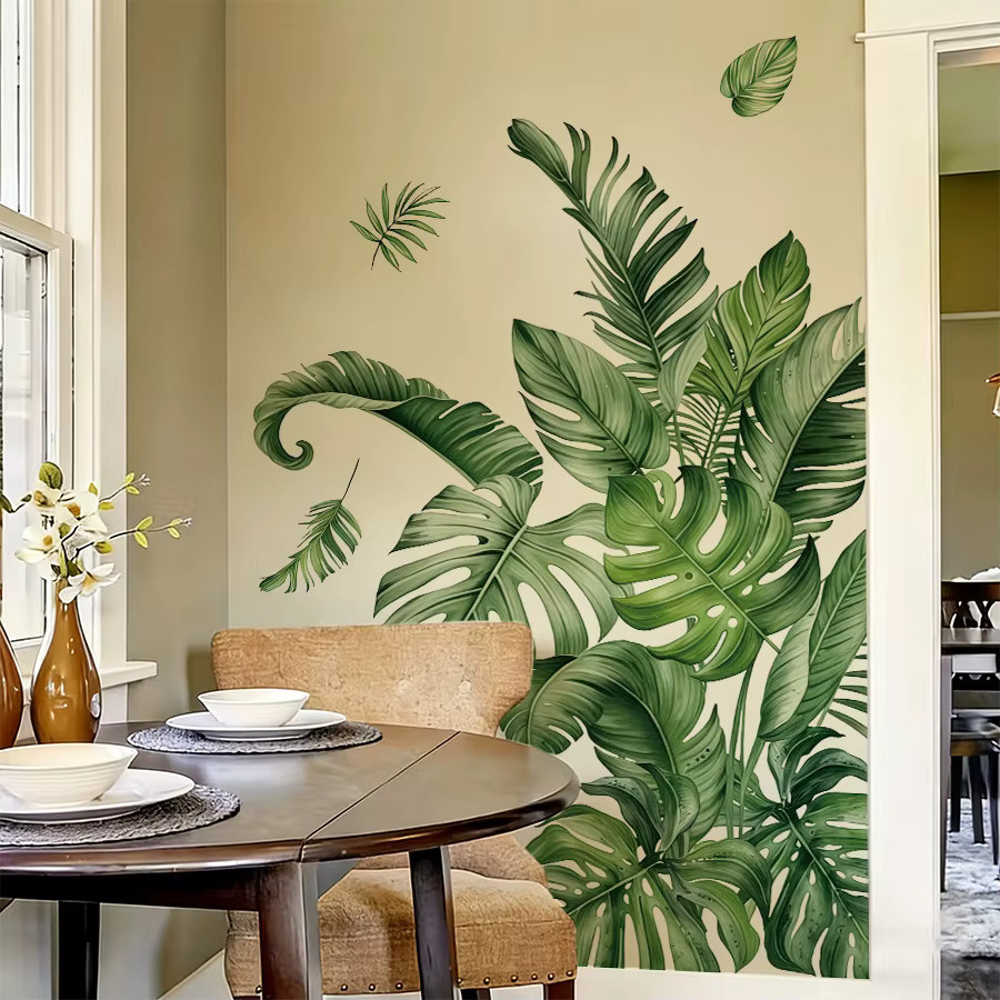 2 Stück BRUP Monstera-Blatt-Wandaufkleber in Grün, abnehmbare tropische Pflanzen-Wanddekoration für Wohnzimmer und Badezimmer - Bild 4